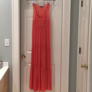 Exquisite tiered persimmon gown with matching slip